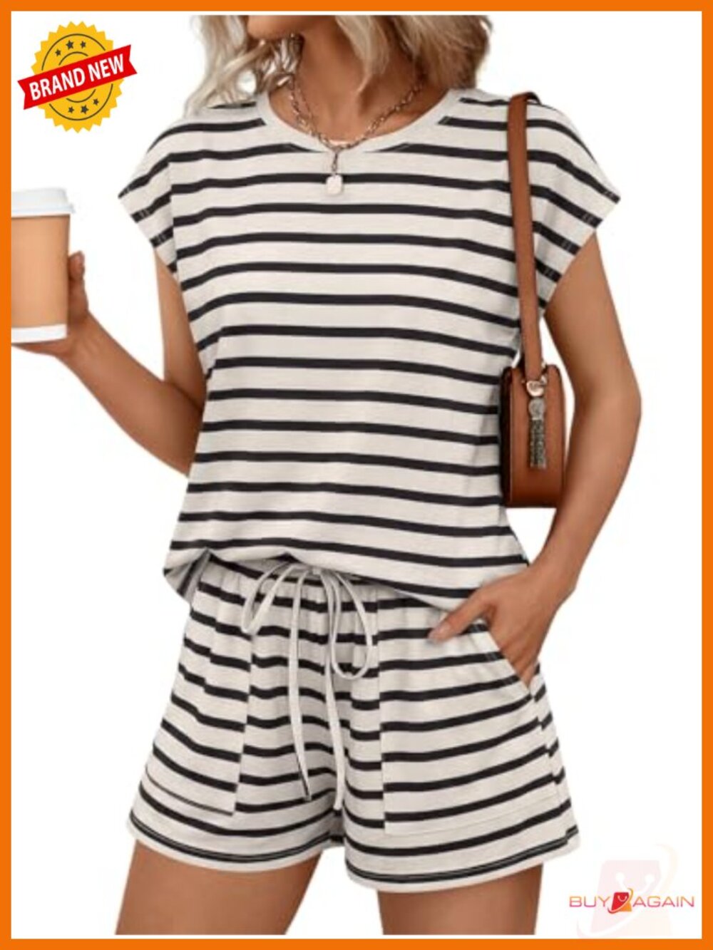 Striped Short Lounge Set with Pockets